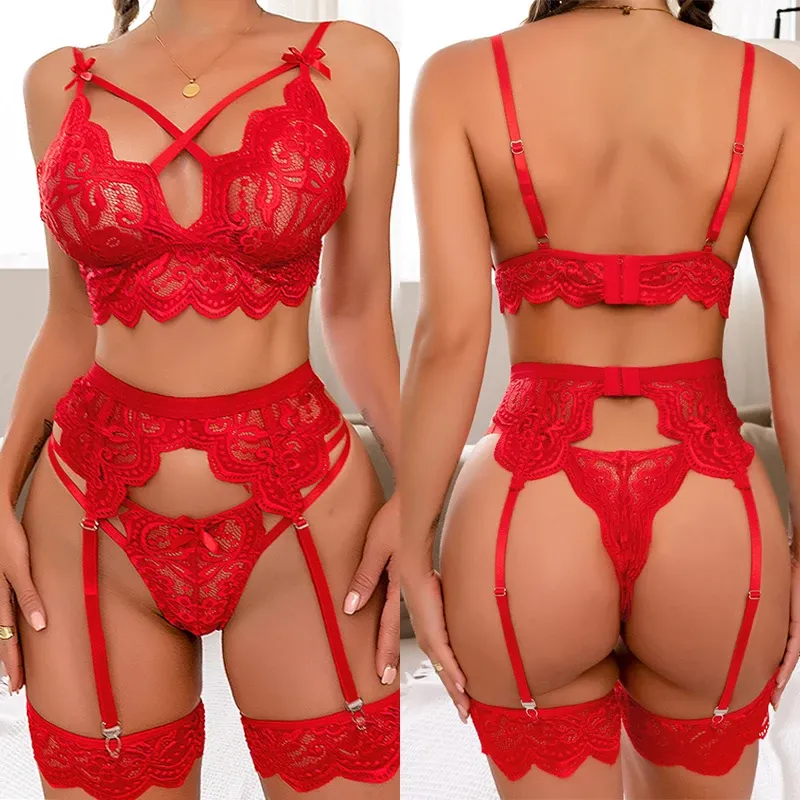 Lingerie bodysuit set open bottom 3 Piece