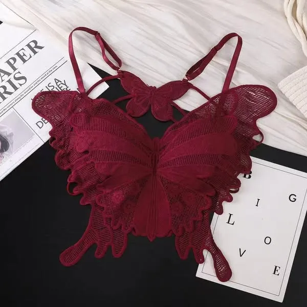 Embroidered butterfly lace bra