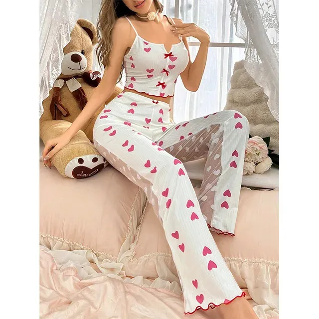 Women's Heart Printed Camisole Tank Top & Pants Pajama Set