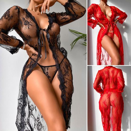 Nightdress Open Front Lace Up Two Piece