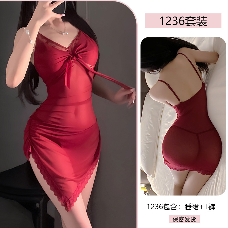 Nightdress Pure Desire Mesh Lace-up Slim Bodycon