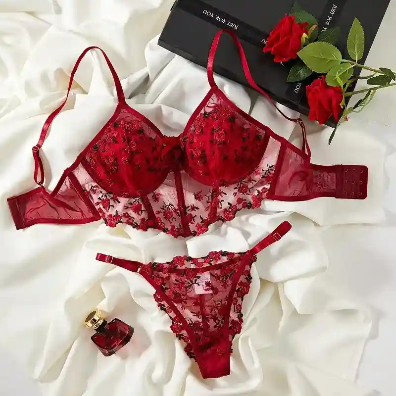 Floral Embroidery Lingerie Set