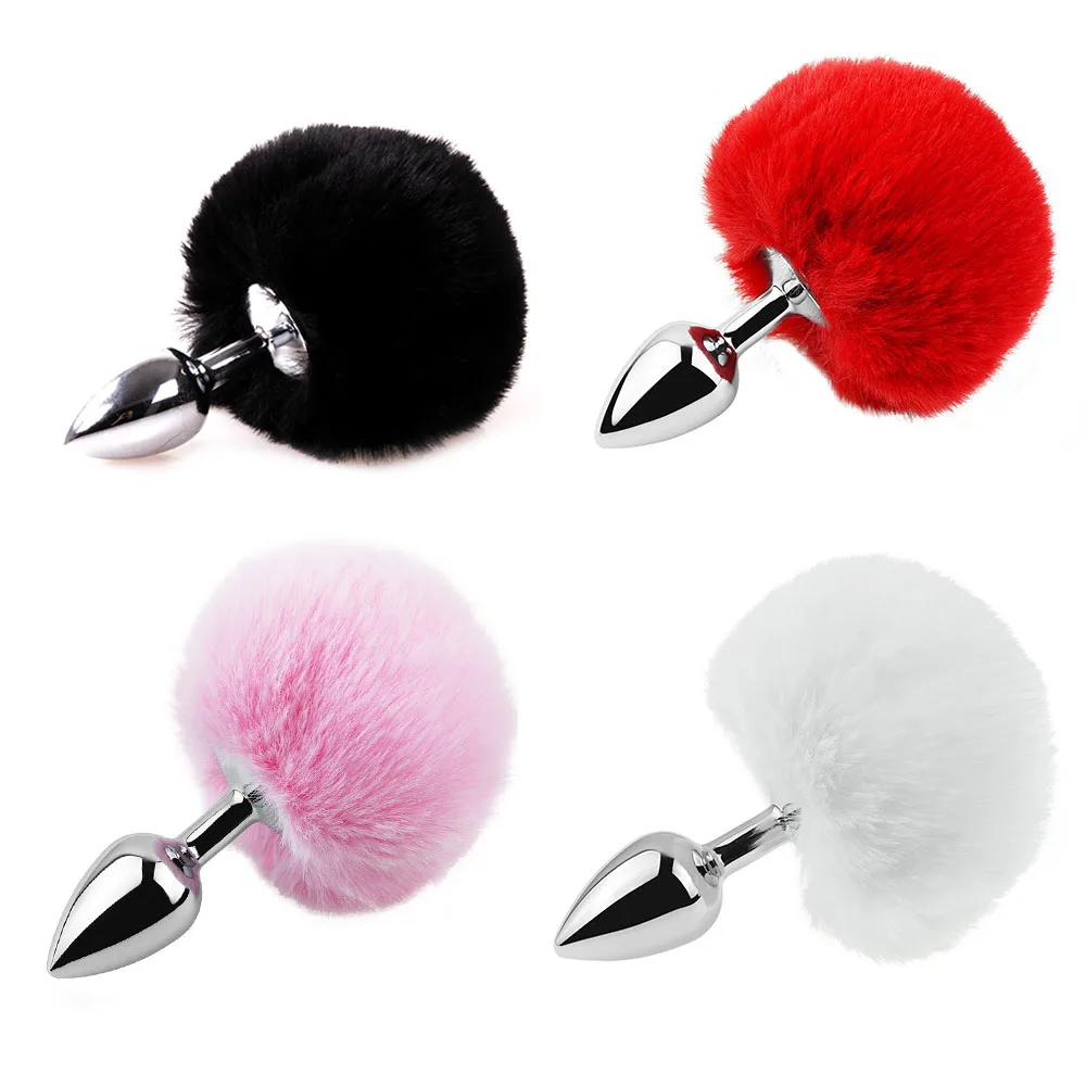 Metal plush rabbit tail plug