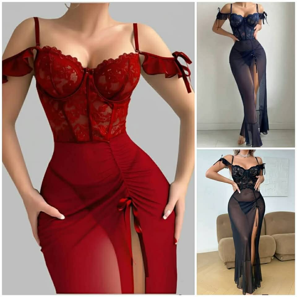 Long embroidered lace nightgown