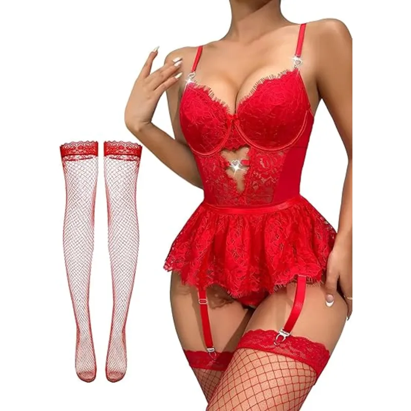 Lace Bodysuit High Waisted Underwire (with socks)