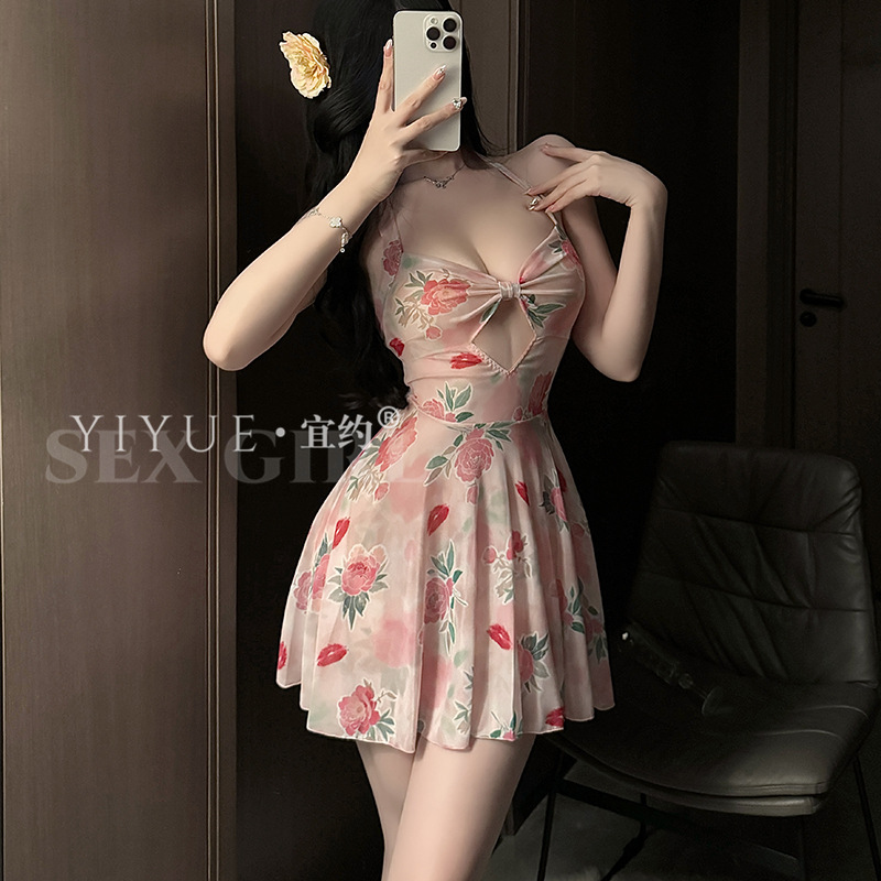 Halter Neck Lace Up Backless Sweet Print