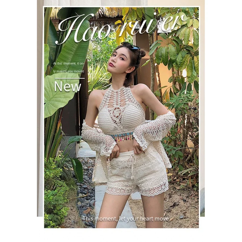Swimsuit Women's Hollow Knitted Belly Covering Three-Piece